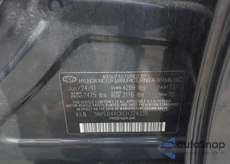 2012 Hyundai Sonata Gls z USA, uszkodzony, nr VIN 5NPEB4AC6CH324335